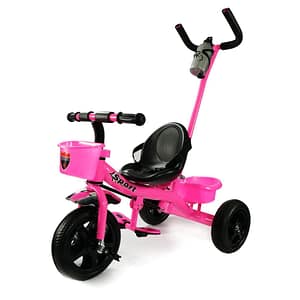 2025/12/1000465693.jpg Kids Tricycle with Parent Push Handle, Backrest & Basket – Pink