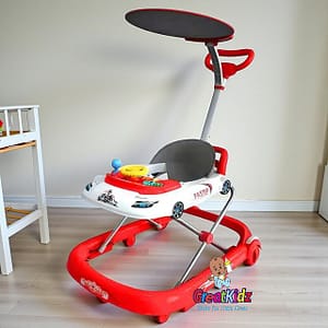 Baby Walker with Push Handle & Canopy | Adjustable Infant Activity Walker with Toys