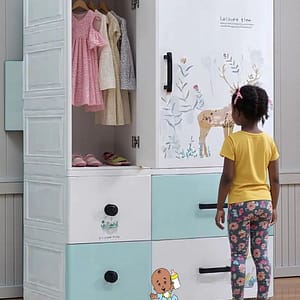 Photoroom-20251007_103817202 (1) Kids Clothes Wardrobe Cabinet with Storage Drawers-Green