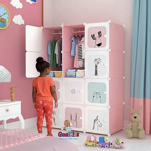Kids Bedroom Wardrobe Cabinet for Baby Clothes-Pink