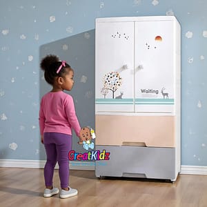 Kids Clothes Wardrobe Cabinet with Storage Drawers- Grey