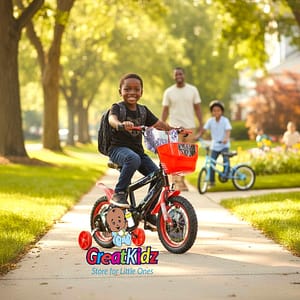 pP (12) Children’s Sports Bicycle with Stabilizers & Basket – 12 Inch