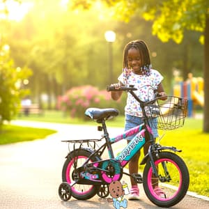 pP (39) Children’s Sports Bicycle with Stabilizers & Basket – 12 Inch - Pink