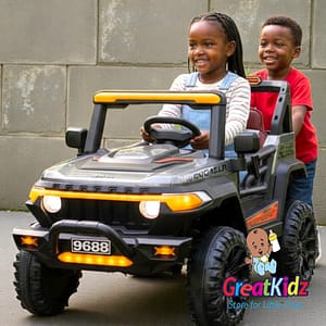 12V Kids Off-Road Ride-On Jeep – Big Wheels, LED Lights & Remote Control-Grey