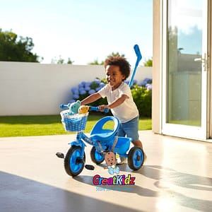 pPP (35) Baby Tricycle with Push Bar, Comfortable Seat & Basket-Blue