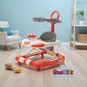 Premium Infant Walker with Push Bar, Activity Tray & Safety Canopy