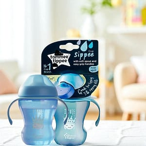 Tommee Tippee Sippee Cup 7+ Months – Non-Spill Soft Spout Training Cup with Handles (Blue)-2PC
