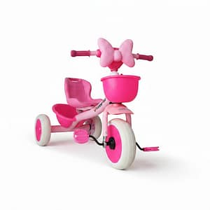 2026/07/1000662279.jpg Kids Tricycle with Dual Storage Baskets & Ribbon Ear Handlebar Design 1-3 Years Pink