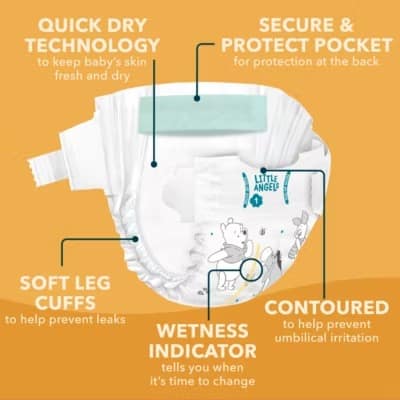 5063089294789_T2 Little Angels Newborn Nappies Size 1 (70 Pack) – Jumbo Pack Soft & Breathable Baby Diapers