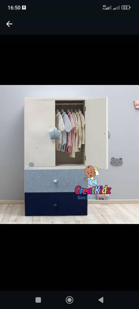 Baby Wardrobe Closet with Drawers & Hanging Rail-Blue