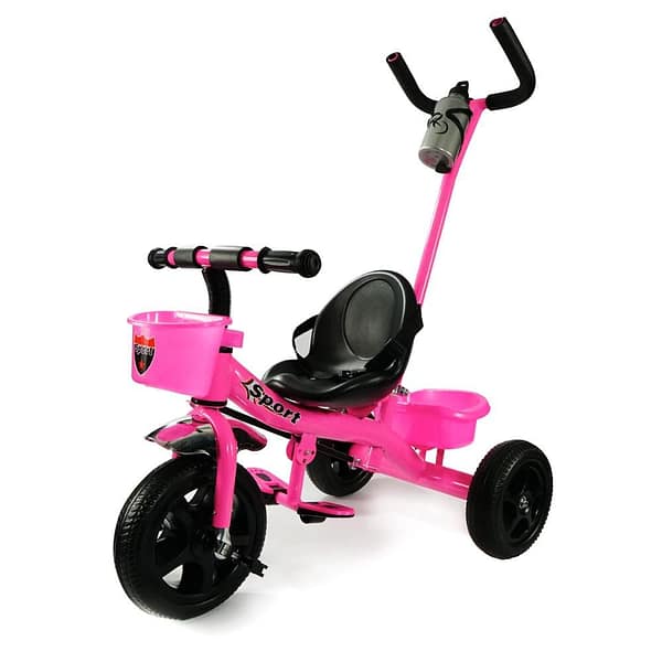 2025/12/1000465693.jpg Kids Tricycle with Parent Push Handle, Backrest & Basket – Pink