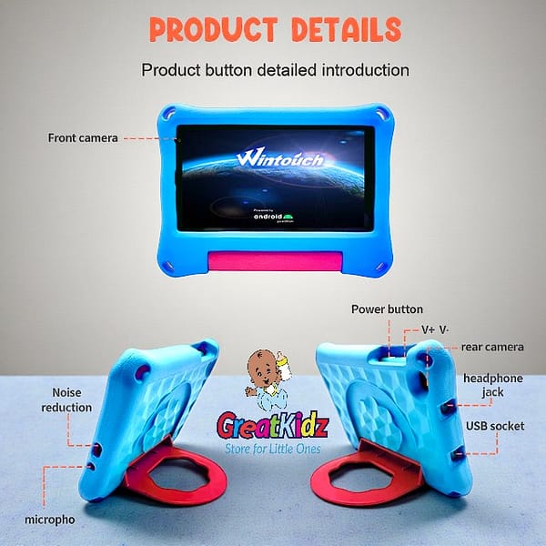 Educational Kids Tablet with Protective Case & Adjustable Stand-Blue