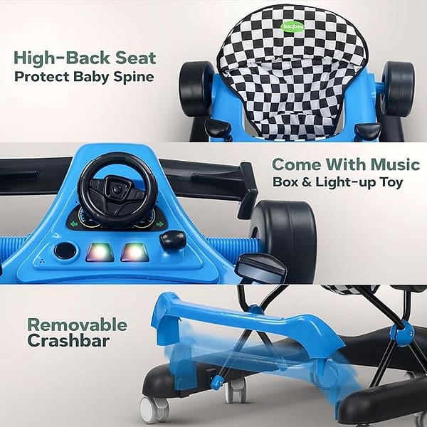 Car-Themed Baby Activity Walker | Adjustable, Musical & Safe