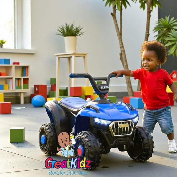 Kids Ride-On Quad Bike with LED Lights – Car Toy ATV -Blue