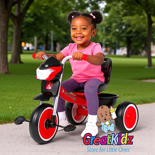 Photoroom-20250917_212602937 (1) Children’s Kids Pedal Tricycle with Music & Headlight – Red