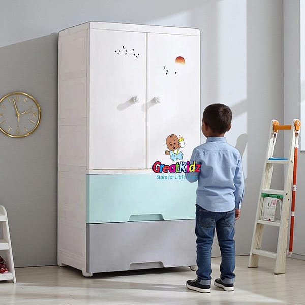 Photoroom-20251007_095740966 Kids Clothes Wardrobe Cabinet with Storage Drawers- Grey