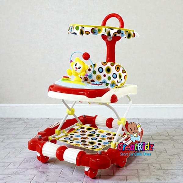 Baby Walking Trainer with Canopy & Musical Activity Tray - Red