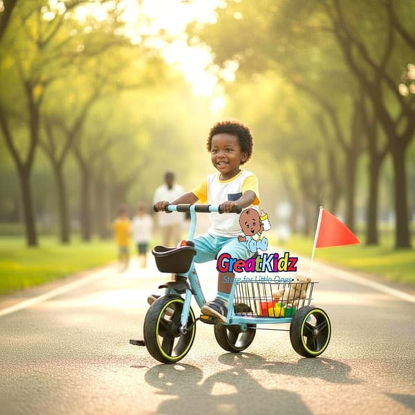 Baby Kids Tricycle with , Comfortable Seat & Basket-Blue