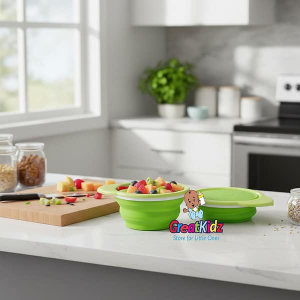 pP (29) Munchkin Foldable Silicone Baby Bowl | Travel-Friendly Toddler Feeding Bowl-Green