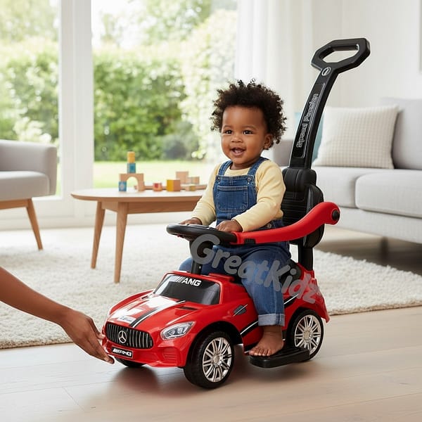pP (1) Kids Push Ride-On Car with Parent Handle | Toddler Ride-On Toy Car with Safety Guard - Red 1-3 Years
