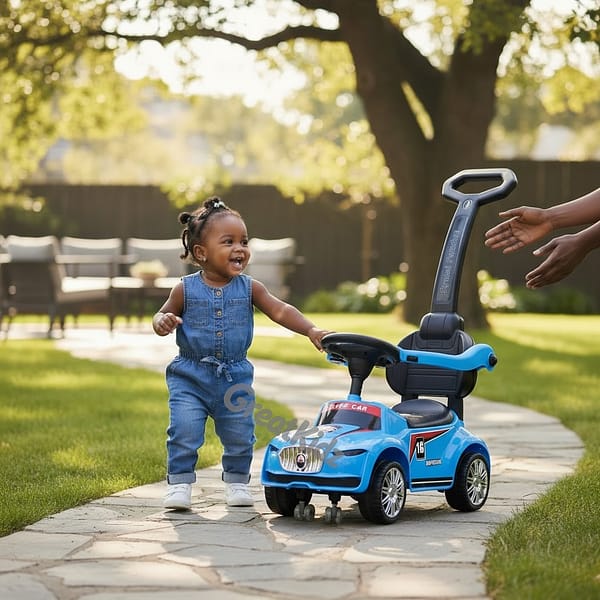 pP (2) Kids Push Ride-On Car with Parent Handle | Toddler Ride-On Toy Car with Safety Guard - Blue 1-3 Years