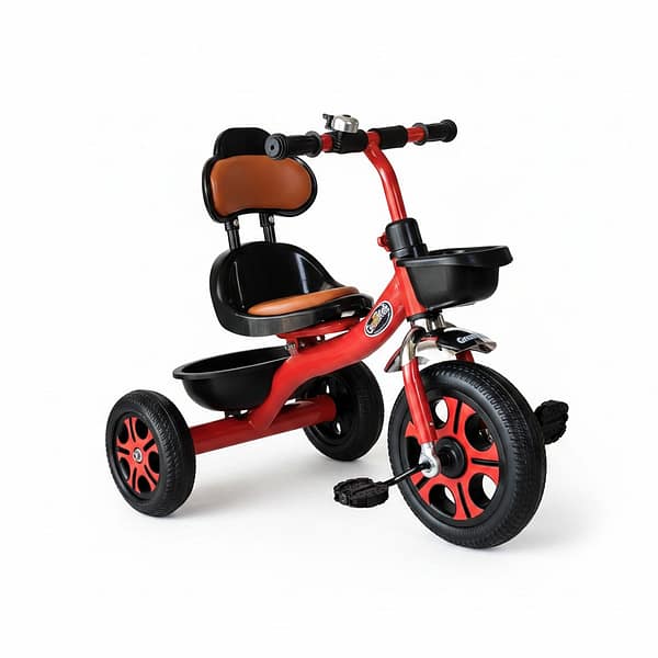 Premium Kids Tricycle with Backrest & Storage Basket -Red