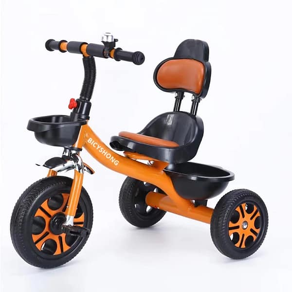 Premium Kids Tricycle with Backrest & Storage Basket -Orange