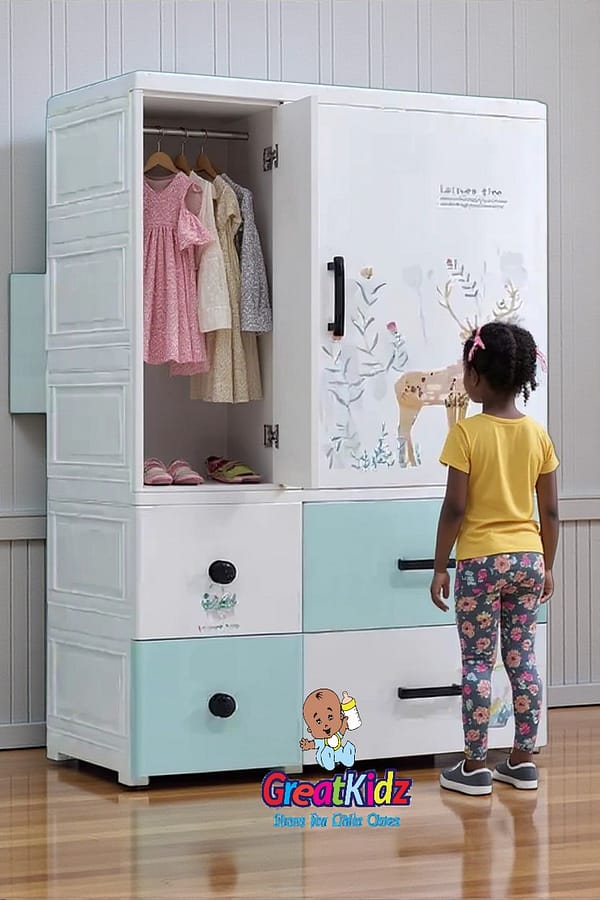 Kids Clothes Wardrobe Cabinet with Storage Drawers-Green